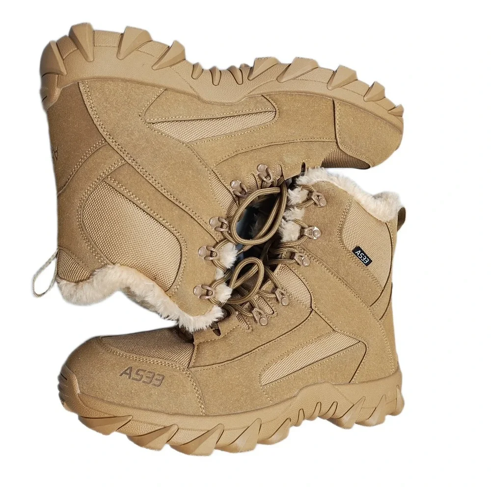 AS33 Tactical Snow Boots Mens US 11 Brown Faux Fur Lined Waterproof Lace Up EUC